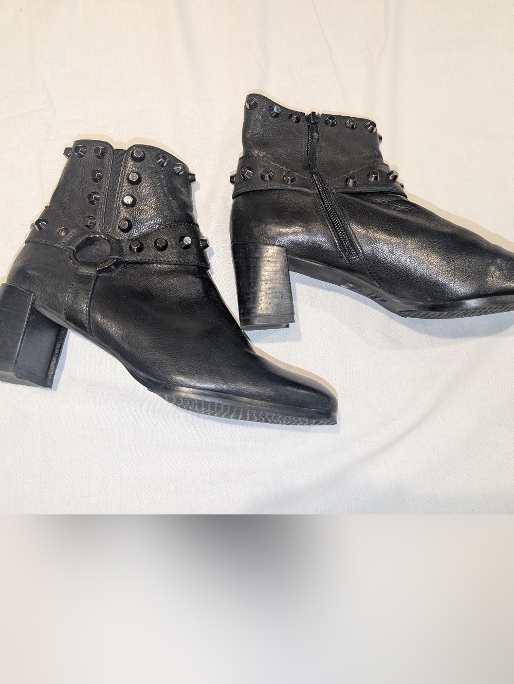Stuart Weitzman Black Studded Leather Ankle Boots